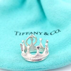 Tiffany & Co. Princess Crown Charm Pendant in 925 Sterling Silver with Pouch